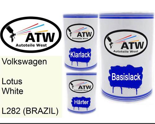 Volkswagen, Lotus White, L282 (BRAZIL): 500ml Lackdose + 500ml Klarlack + 250ml Härter - Set, von ATW Autoteile West.